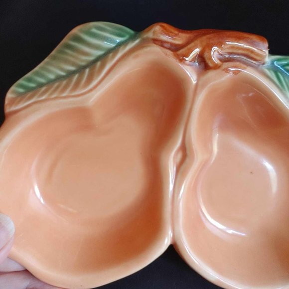VTG Belmar Of California Pottery Pear Dish USA 320 Peach Double Bowl Set of 2 - Picture 4 of 9